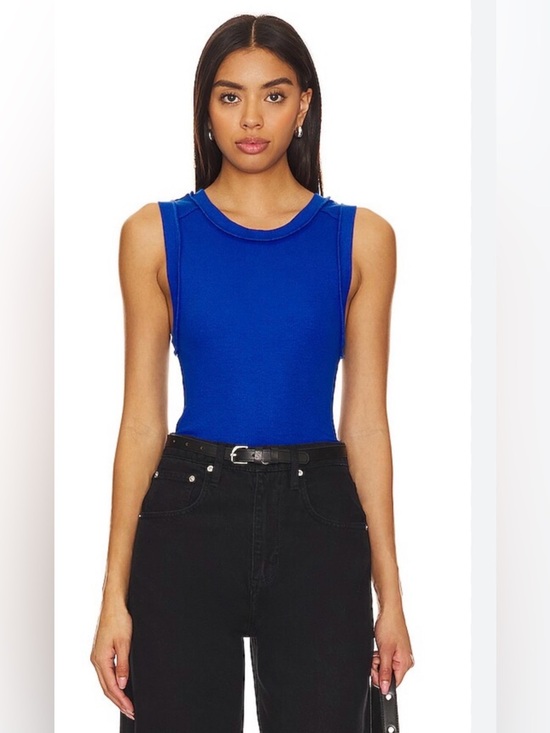 Free People Tops - We The Free Free People Blue Ribbed Tank Top Size Large Sleeveless Stretch Basic